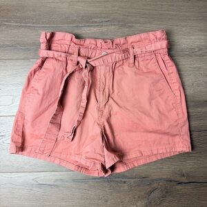 Women’s High Rise Paperbag Elastic Waist Belted Shorts - Dusty Rose Pink 6/28 3”